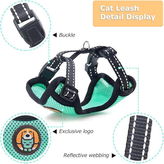 Cat Harness and Leash Escape Proof, Adjustable Cat Kitten Puppy Walking Jacket with Metal Leash Ring, Soft Breathable Small Pet Vest (M)
