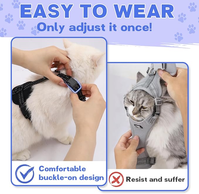 Fully Escape Proof Cat Harness and Leash Set for Walking, Adjustable Soft Kitten Vest with Reflective Strip for Small Medium Large Adult Cats, Breathable Kitty Harness,Black M