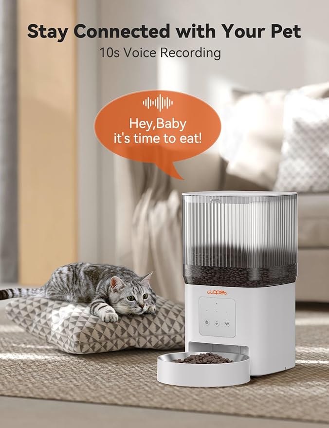 WOPET Automatic Cat Feeder, WiFi Automatic Dog Feeder with APP Control for Remote Feeding, Automatic Cat Food Dispenser with 10S Voice Record,1-10 Meals Per Day for Cats and Dogs