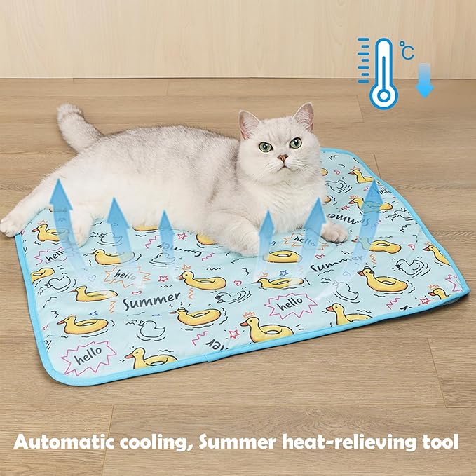 Dog Ice Pad Ice Silk Cats Kennel Mat Pet Cooling Pad Summer Cool Bamboo Mat Breathable Pad (Duck, L)