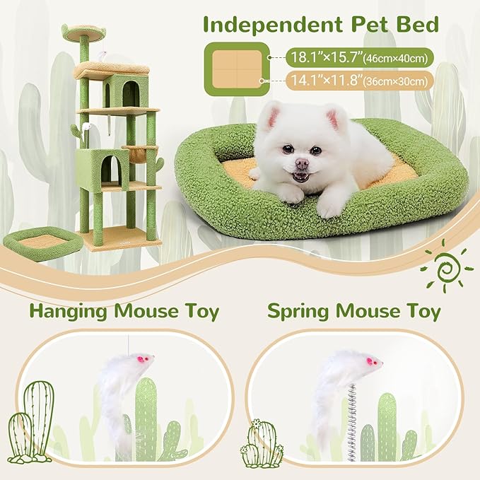 S72 Heavy Duty Cactus Cat Tree for Large Cats, Sturdy 72in Maine Coon Cat Tree for Large Cats 20 lbs+ Cactus Cat Tower for Adult Biggest Cats with 6 Scratching Posts, Hammock