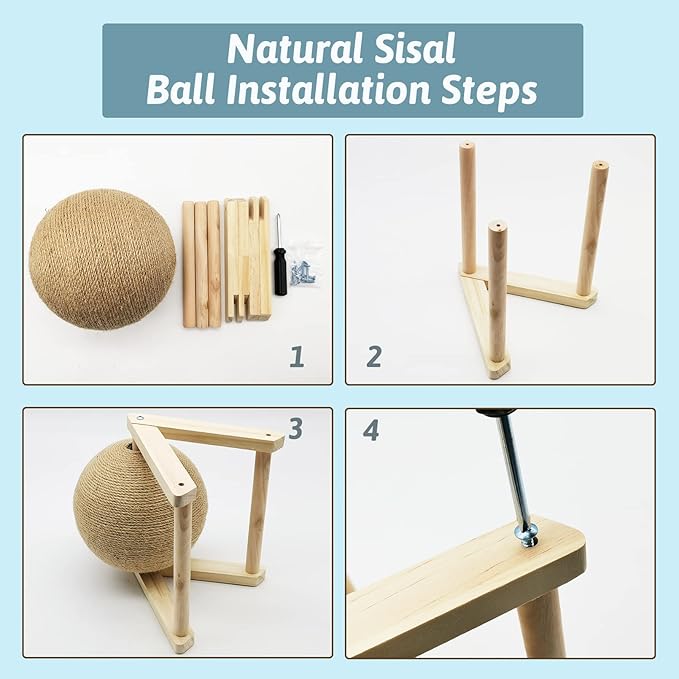 Fhiny Rabbit Scratch Toy, Natural Solid Wood Sisal Scratching Ball for Indoor Kittens, Claws Scratching Ball for Kitten Bunny Guinea Pig Chinchilla Ferret or Other Small Animals (Small)