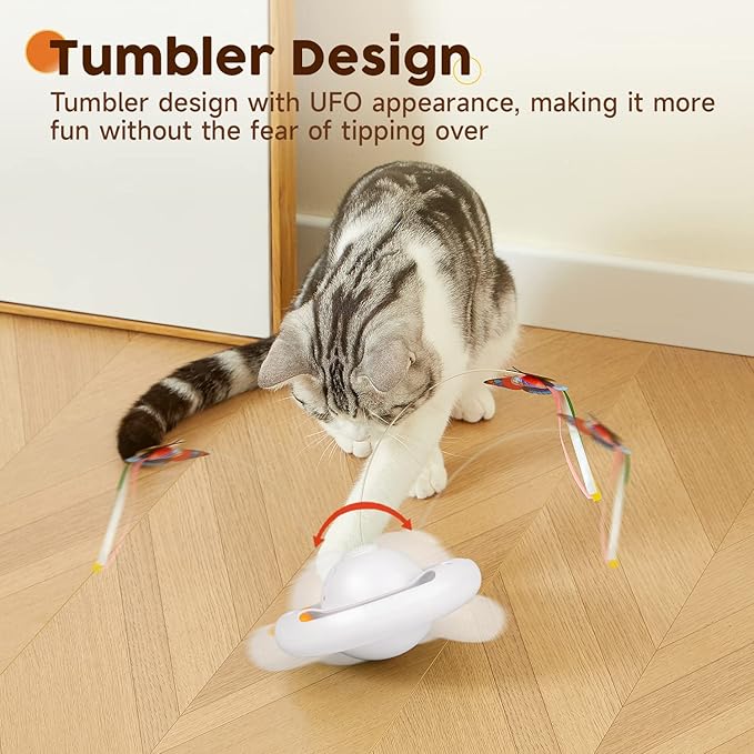 Potaroma Electric Fluttering Butterfly Cat Toys Smart Interactive Electronic Kitten Toy, Bell Track Balls, Indoor Exercise Cat Kicker, 3 AA Batteries Required (Bright White)