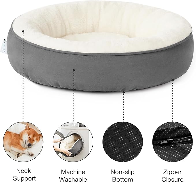 Love's cabin Round Donut Cat and Dog Cushion Bed, 25in Pet Bed for Small or Medium Dogs, Anti-Slip & Water-Resistant Bottom, Soft Durable Fabric Pet Beds, Washable Calming Cat & Dog Bed Dark Grey