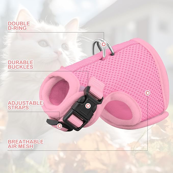 MoNiBloom Soft Cat Harness for Walking Escape Proof and Travel, Kitten Adjustable Breathable Vest Harness - Pink, XS