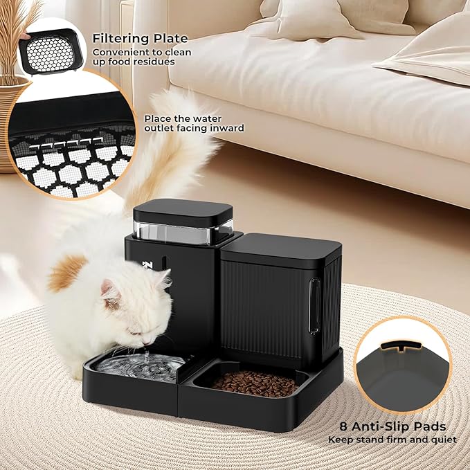 Gravity Cat Feeder and Water Dispenser, 2 in 1 Cat Self Feeder with 180 Degree Rotatable, 2 Pack Automatic Feeding Large Capacity for Small Medium Dog Puppy Kitten, White, 0.8 Gallon x 2
