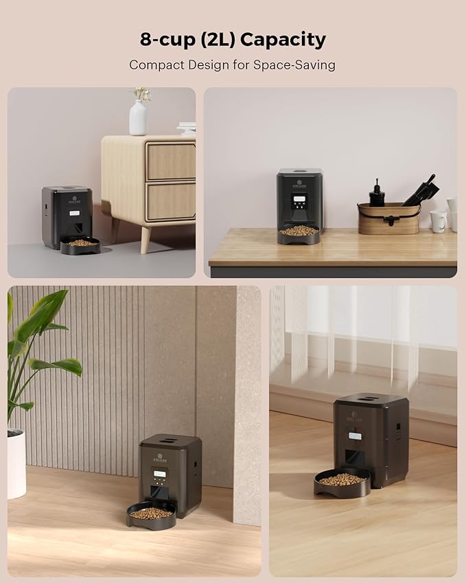 VOLUAS Automatic Cat Feeder - Automatic Pet Feeders for Cats and Dogs, Cat Food Dispenser for Dry Food, Timed Cat Feeders with Memory Function, 2L Auto Cat Feeder