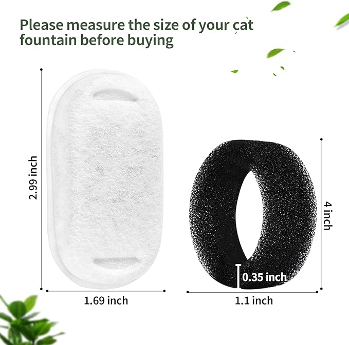 16 Pcs-8 Pack Cat Fountain Filters with 8 Sponges, Pet Replacement Filters for Stainless Steel 108oz/3L, 67oz/2L Pet Fountain
