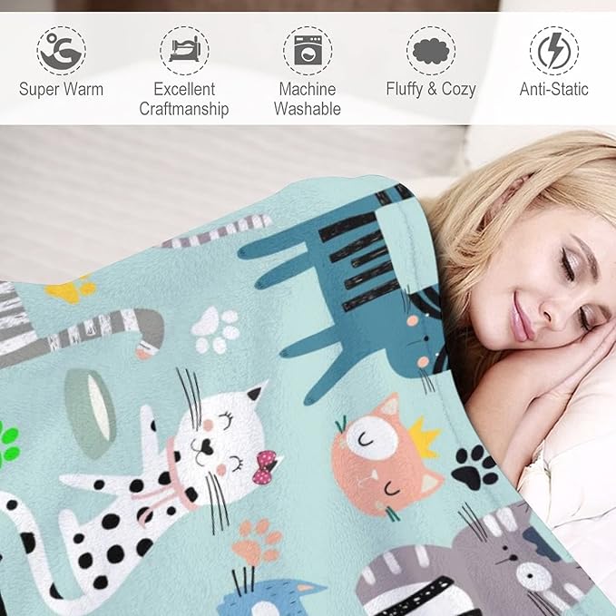 Cat Blanket Super Soft Flannel Throw Blanket Cat Gifts for Cat Lovers Cozy Lightweight Blankets for Women Kids Adults 80"X 60"