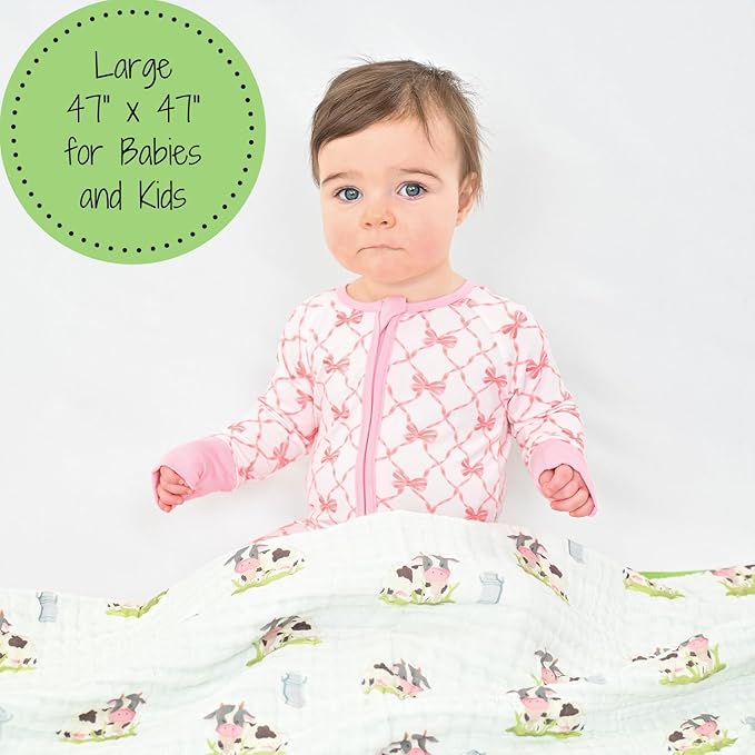 LollyBanks Muslin Baby Blanket 100% Cotton, Muslin Quilt Lightweight, 6 Layers Baby Blankets 47"x 47", Toddler Blanket for Boy and Girl, Nursery Receiving Blankets Baby Essentials (Cows Print)