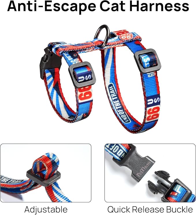 Cat Harness and Leash Set, Adjustable Cat Harness Escape Proof, Comfortable Walking Travel Kitten Harness for Small Medium Large Cats (Trail 66)