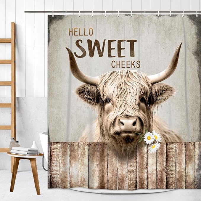 Highland Cattle Cow Bull Shower Curtains,Farmhouse Animal Rustic Country Shower Curtain for Bathroom,Western West Fabric Shower Curtain Set with Hooks Bath Decoration 72X78inches