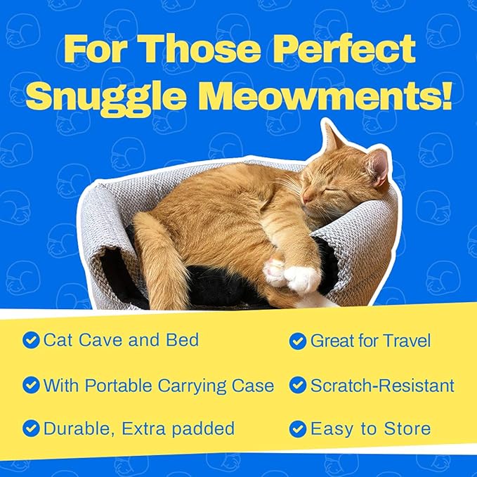 Travel Cat Meowbile Indoor Cat House - 25x18x17 inches Premium Convertible and Durable Hideaway Cat Bed and Cave - Soft Gray Collapsible and Easy to Clean, Padded, Comfortable and Cozy Cat Bed Cave