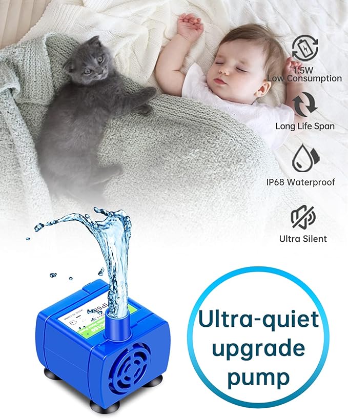 Cat Water Fountain Pump,Pet Fountain Pump No LED Light Replacement Pump DR-DC160 Motor for 360°Stainless Steel Cat Fountain and Cupcake Ceramic Cat Drinking Fountain(DR-DC160)