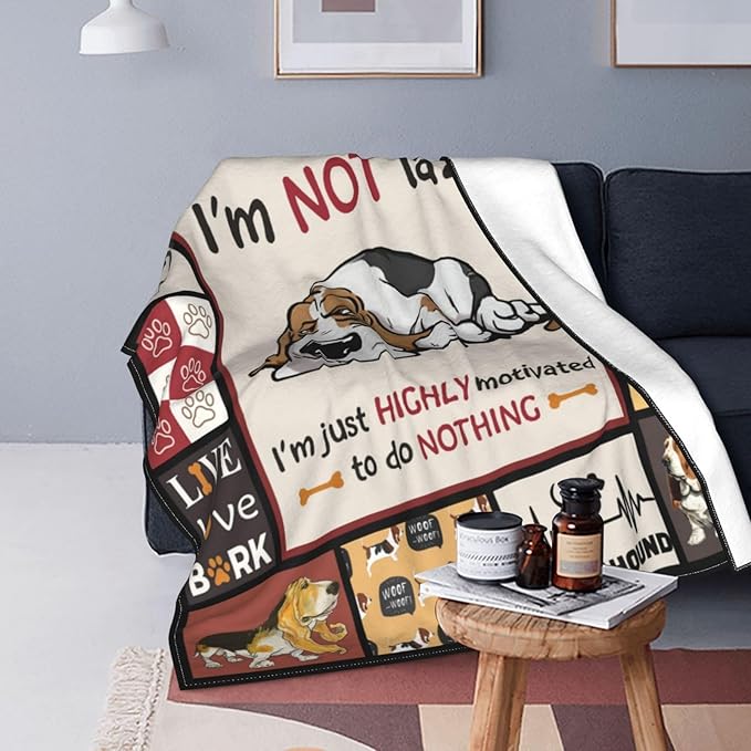 Dollffey Basset Hound Blanket Dog Decor Throw Blanket Super Warm Soft Plush Lightweight Fleece Flannel Cute Basset Hound Stuff Blanket Gifts Girls Baby Kids Women Boys Winter Couch Bedding 40/''X50/''
