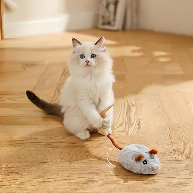 Interactive Cat Toy Mouse, Moving Mouse Automatic Cat Toys Electronic Mice, Rechargeable Squeaky Cat Mouse Toys for Kitten Indoor/Outdoor Exercise(Long Velvet)