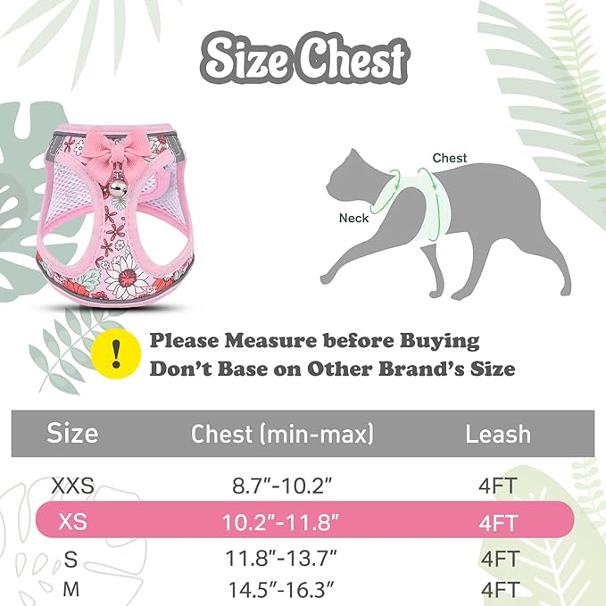 Cat Harness and Leash Escape Proof for Walking, Adjustable Soft Kitten Harness with Reflective Straps Step in Cat Vest Harness for Small Kitten and XS Dogs (Pink, M-Chest(14.5"-16.3"))