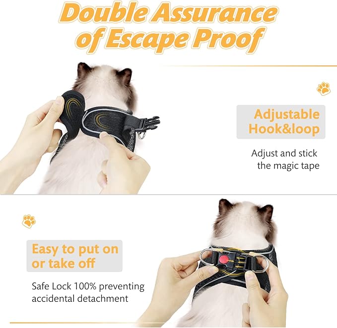Cat Harness and Leash Set for Walking Escape Proof,Adjustable Soft Kittens Vest with Reflective Strip for Small Cats,Easy to Control