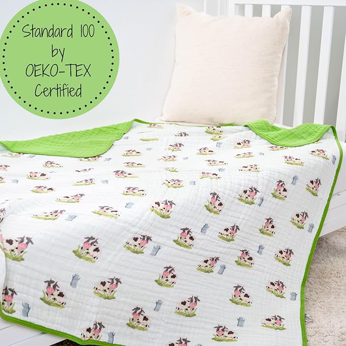 LollyBanks Muslin Baby Blanket 100% Cotton, Muslin Quilt Lightweight, 6 Layers Baby Blankets 47"x 47", Toddler Blanket for Boy and Girl, Nursery Receiving Blankets Baby Essentials (Cows Print)