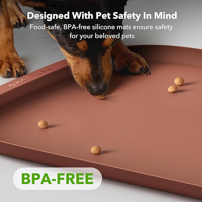 PETLIBRO Dog Food Mat, Safety Silicone Cat Food Mat for Feeder & Fountain, Waterproof Dog Bowl Mats, Raised Edge Spill Protection Floor, Cove Feeding Mat for Pet (Coral, 22'' x 16.5'')