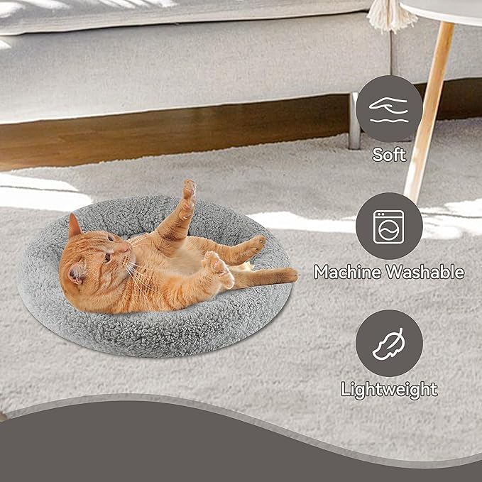 PETLESO Cat Bed for Indoor Cats, Round Cat Bed for Curl Sleep Basic Pet Mat Wahable Bed for Small Puppy Cats Rabbit, Small