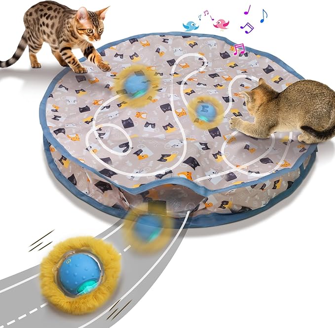 Rechargeable Electric Cat Toys, Hide and Seek Kitten Toy, Chirping & Motion Activated Interactive Cat Toy, Hiding Cover Exercise Toy for Indoor Cats/Kitty/Kittens