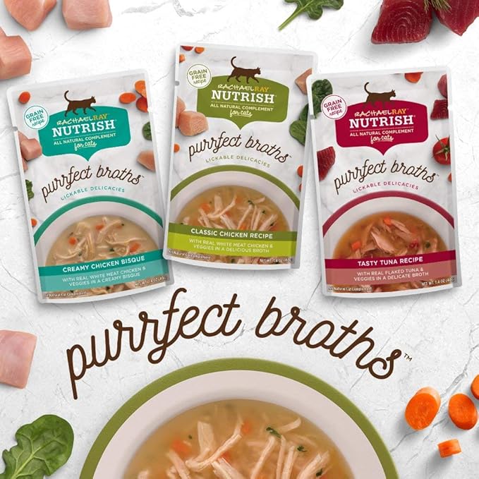 Rachael Ray Nutrish Purrfect Broths Natural Wet Cat Food, Variety Pack, 1.4 Ounce Pouch (Pack of 24), Grain Free