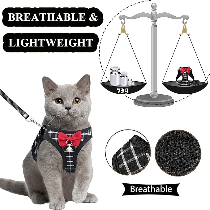 Cat Leash and Harness Set,Breathable Dog Harness,Pet Harness,Adjustable Mesh cat Harness and Leash Escape Proof for Puppy Cat Rabbit (Black, XXS)