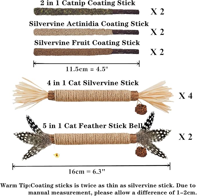 Cat Toys 12Pack Silvervine Chew Stick Kitten Treat Catnip Toy Kitty Natural Stuff Catnip for Cleaning Teeth Indoor Dental Snack Interactive