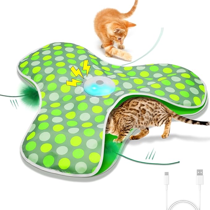 Interactive Cat Toys Rechargeable,Moving Concealed Feathers,Real Mouse Squeaky,Touch Activated Cat Kitten Toy Cat Exercise Toys for Indoor Bored Adult Cats