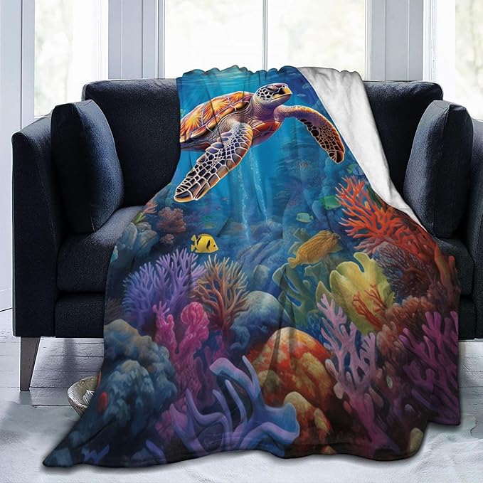 Sea Turtle Blanket Turtles Shell Ocean Flannel Throw Blankets for Home Decor Couch Bed Sofa Soft Fuzzy Lightweight Gifts 80x60 Inches