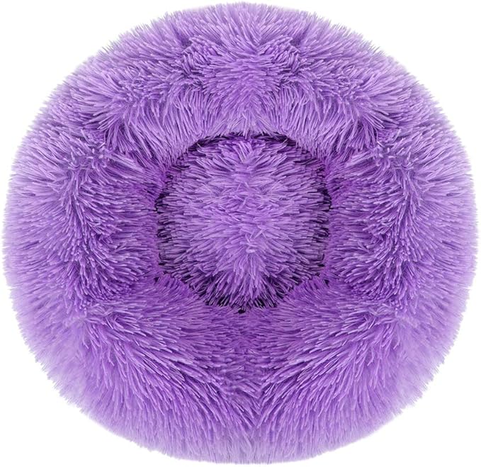 otoez Round Donut Dog Bed for Small Dogs, Washable Calming Dog Bed Cuddler Anti Anxiety Fluffy Dog Cat Bed with Non-Slip Waterproof Bottom (23.6", Purple)