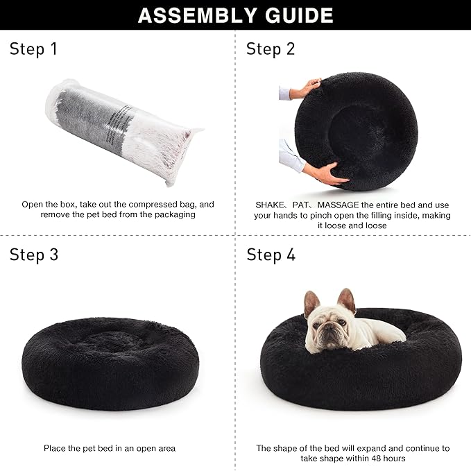 Love's cabin 20in Cat Beds for Indoor Cats - Cat Bed with Machine Washable, Waterproof Bottom - Black Fluffy Dog and Cat Calming Cushion Bed for Joint-Relief and Sleep Improvement