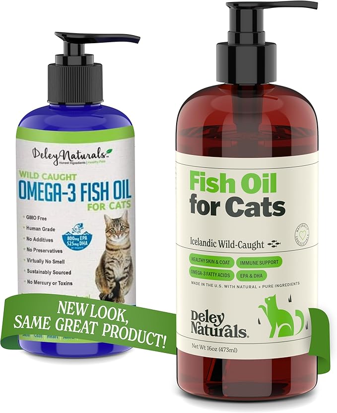 Deley Naturals Wild Caught Fish Oil for Cats with Omega 3 6 9 - Cat Fish Oil with Highest EPA & DHA Potency - Omega 3 for Cats to Reduce Shedding & Support Skin, Coat, Joints, Heart & Immune System