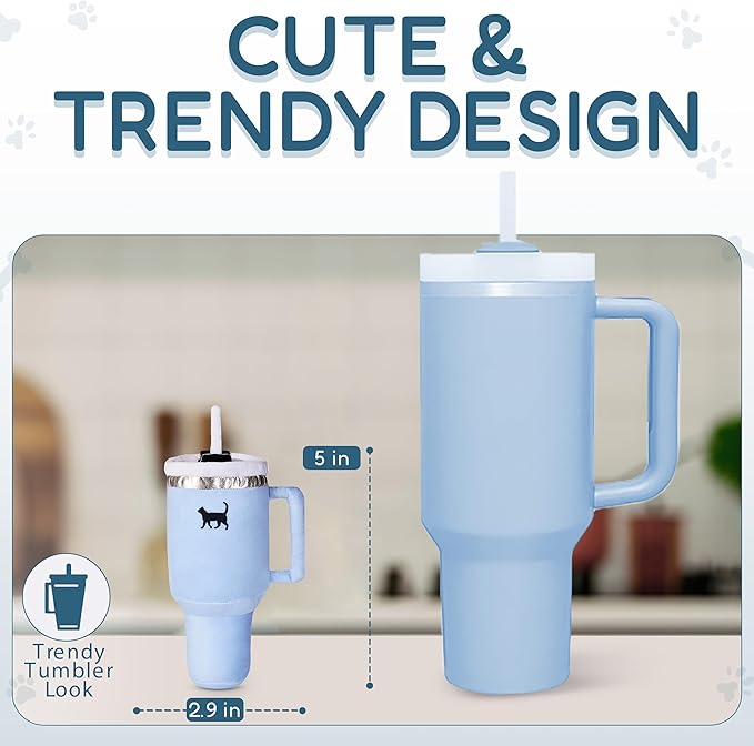Kitty Cup Tumbler Cat Toy – Small Crinkle Catnip - Funny and Cute Kitten Toys with Cat Nip for Fun Indoor Play, Unique Kitty Birthday Gift, Aesthetic Kitten Present (Chambray Blue)