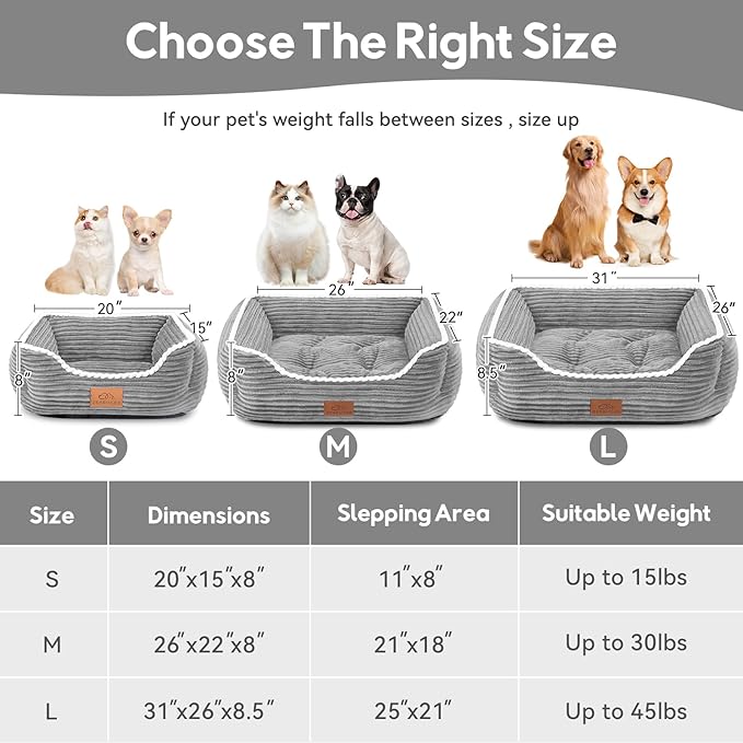 Rectangle Cat Dog Bed for Large Medium Small Pets Indoor Outdoor Machine Washable Sleeping Sofa Non-Slip Bottom Soft Puppy Bed Durable Orthopedic Calming Pet Cuddler (Large, Grey)