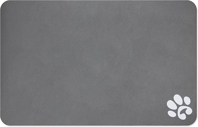 YCT Pet Cat Food Mats for Dog Food Mat, Cat Mat for Food, Pet Dog Cat Feeding Mat Eating Mat Pet Dog Cat Bowl Mats, Non-Slip Super Absorbent, with Footprints Logo,24 x 16.9 inches, Dark Grey