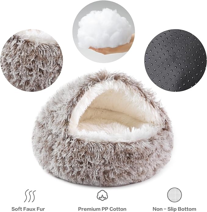 NOYAL Dog Bed Round Hooded Plush Cat Cave Donut Anti Anxiety Fluffy Dog Bed for Small Medium Dog and Cat