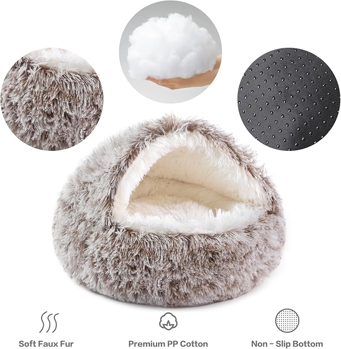 NOYAL Dog Bed Round Hooded Plush Cat Cave Donut Anti Anxiety Fluffy Dog Bed for Small Medium Dog and Cat