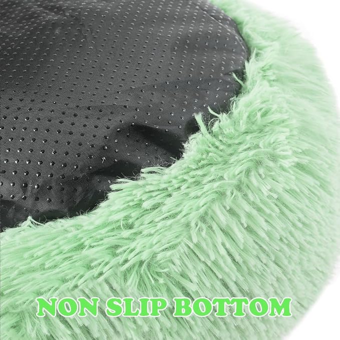 otoez Round Donut Dog Bed for Small Dogs, Washable Calming Dog Bed Cuddler Anti Anxiety Fluffy Dog Cat Bed with Non-Slip Waterproof Bottom (23.6", Green)