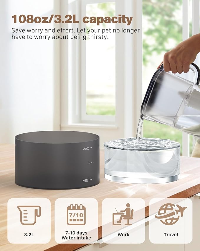 Cat Water Fountain: 108oz/3.2L Cat Fountain Super Silent Pet Water Fountain - Water Fountains for Cats Indoor - Faucet Cat Fountain - Quiet Water Pump - Suitable for Cats and Dogs - BEMOONY