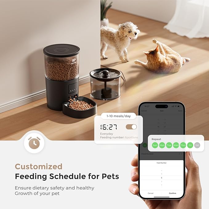 Automatic Cat Feeder and Water Dispenser, Timed Dry Food Dispenser APP Remote Control, Programmable Portions, Cat Fountains for Drinking with Filter, Small Pets (WiFi Combo 3L)
