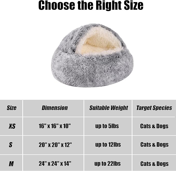 HYQ Small Dog Bed, Cat Beds for Indoor Cats Washable, Cozy Cat Cave Bed, Non-Slip Cat Beds, Calming Dog Bed with Hooded Cover, Dog Bed with Cover for Extra Small Pets (Grey, 16×16 Inch)