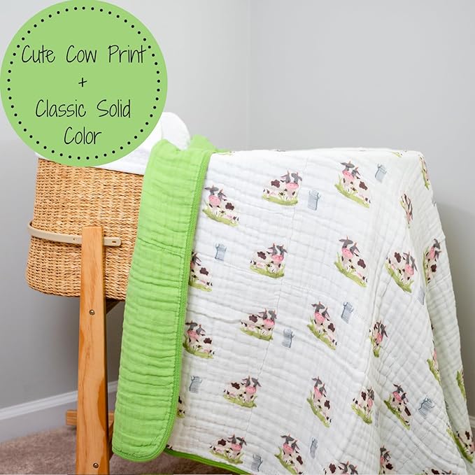 LollyBanks Muslin Baby Blanket 100% Cotton, Muslin Quilt Lightweight, 6 Layers Baby Blankets 47"x 47", Toddler Blanket for Boy and Girl, Nursery Receiving Blankets Baby Essentials (Cows Print)