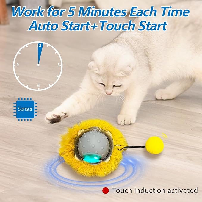 Motion Activate Interactive Cat Toys - Automatic Moving Ball Toys for Indoor Cats, Self Rotating Ball with Lights, Electric Cat Mice Toys, USB Rechargeable, Auto On/Off