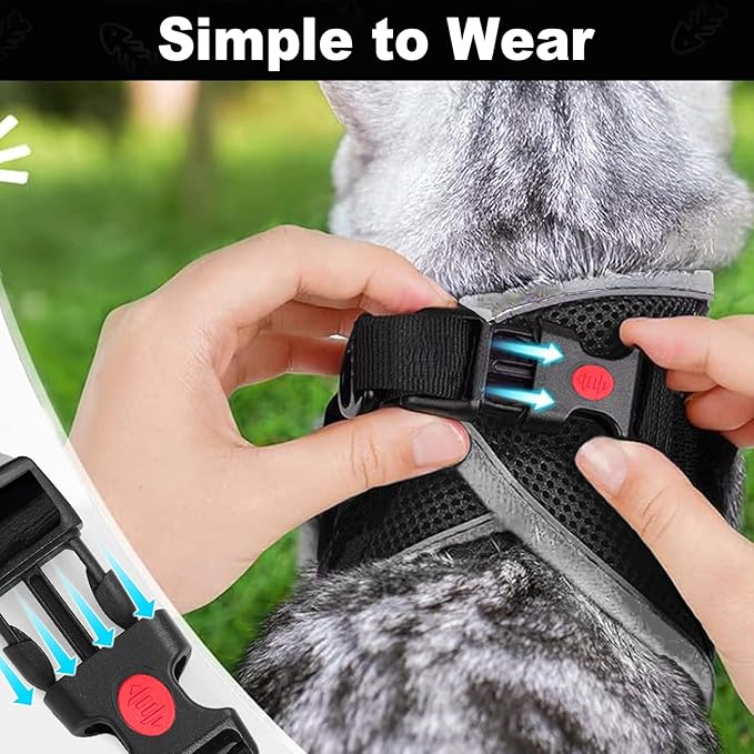 Cat Harness and Leash for Walking, Retractable Cat Harnesses and Leash Set Escape Proof, Breathable Soft Kitten Harness Small Large Cat Harness for Travel Training and Walking, Grey, XXS