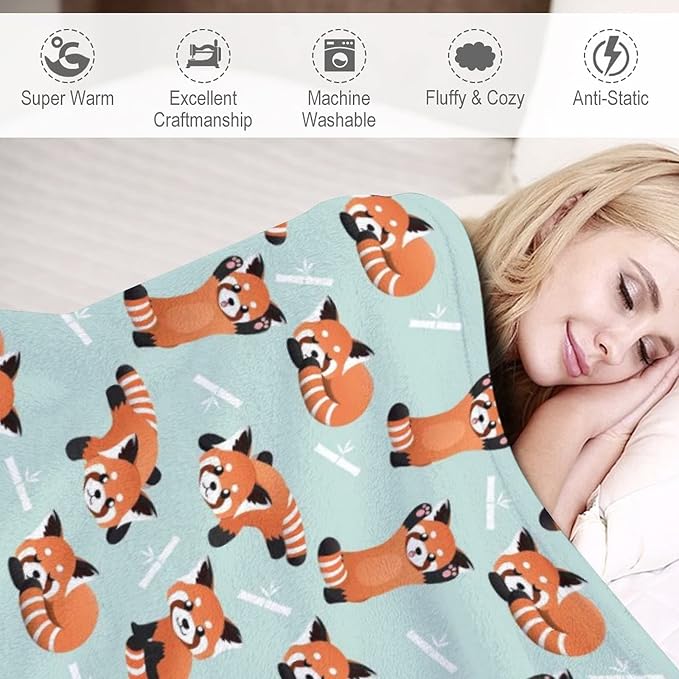 Red Panda Blanket Warm Cozy Red Panda Bamboo Flannel Throw Blanket for Travel Living Room Home Kids Adults 80"X60"