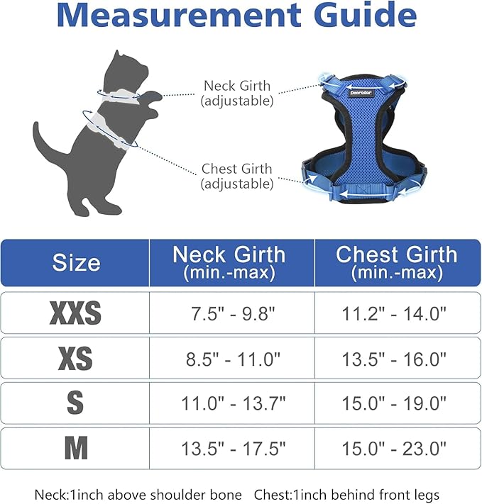 Dooradar Cat Harness and Leash Set, Escape Proof Safe Adjustable Kitten Vest Harnesses for Walking, Easy Control Soft Breathable Mesh Jacket with Reflective Strips for Cats, Blue, XS