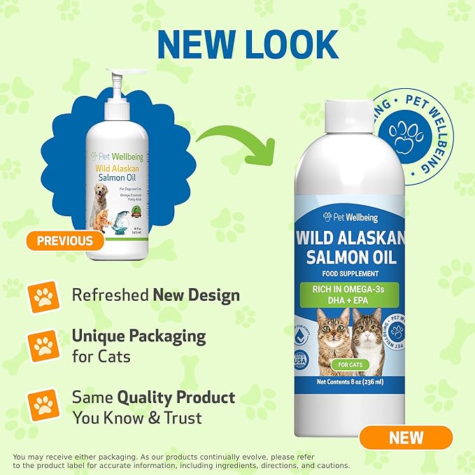 Pet Wellbeing Wild Alaskan Salmon Oil for Cats - Wild-Caught, Cold-Processed, Daily Omega-3 Fish Oil for Healthy Coat and Skin, Joint Mobility and Strength - EPA, DHA - 8 fl oz (236 ml)