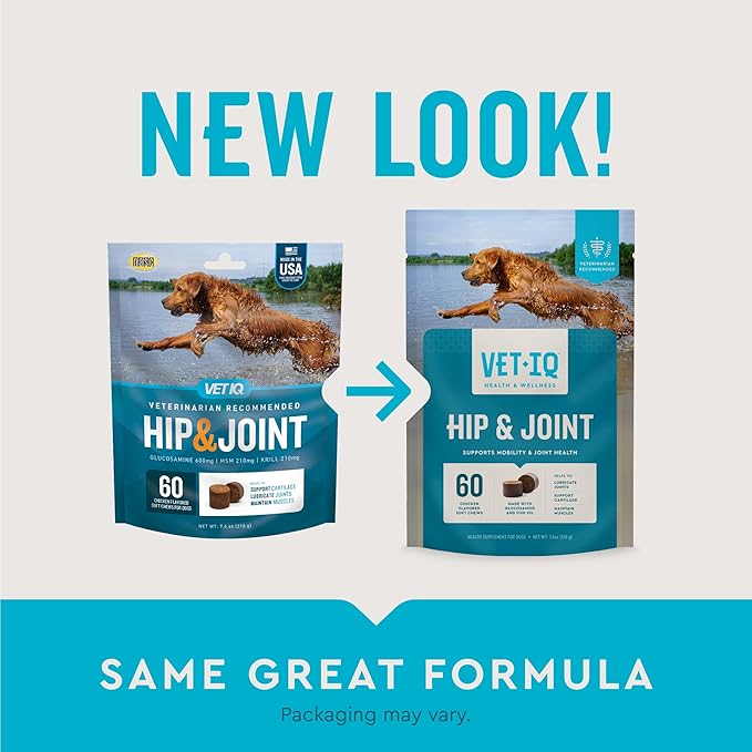 VetIQ Glucosamine Hip & Joint Supplement for Dogs, 60 Soft Chews, Dog Joint Support Supplement with MSM and Krill, Dog Health Supplies Large & Small Breed, Chicken Flavored Chewables